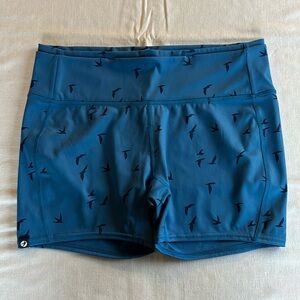 oiselle O-Mazing Power Shorts Blue / Navy Bird Print 12
